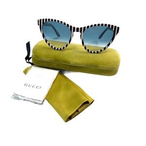 Gucci GG0569S Black/Cream Stripped Sunglasses